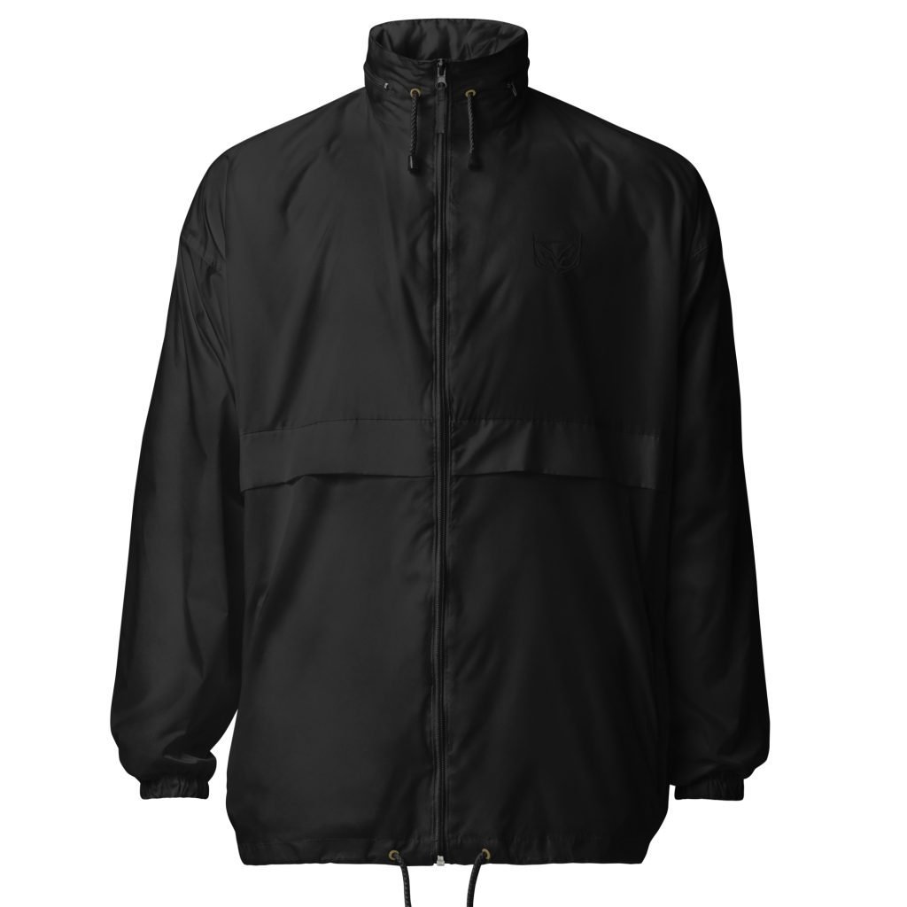 Men's Black Windbreaker Jacket Front View Urban Streetwear | Powerfull Brand